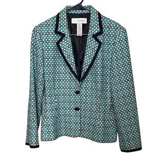 Sag Harbor Teal and Black Geometric Blazer
